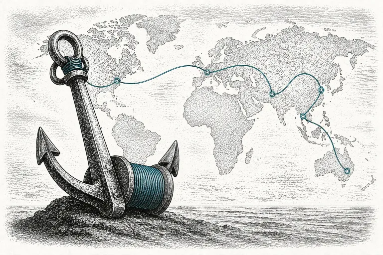An anchor connected to a cable across the world